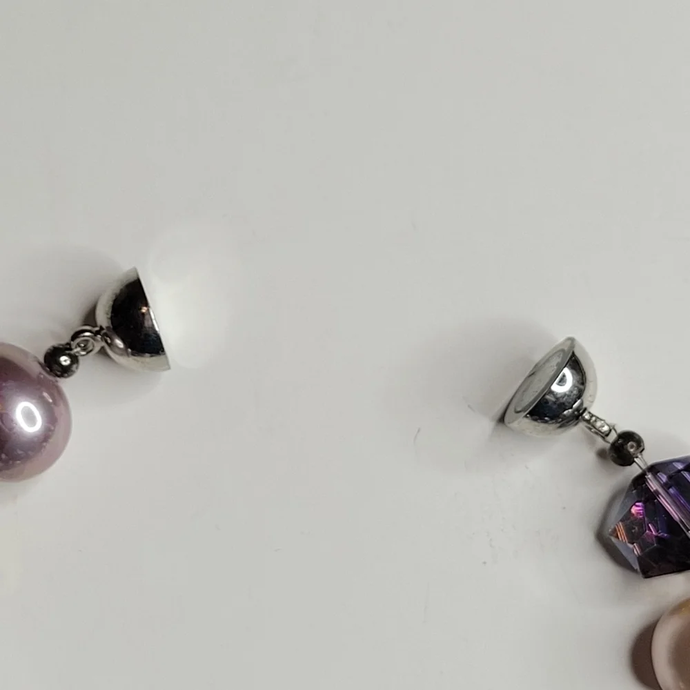 Purple, Gray, Faux Pink Pearls Beads Magnetic Closure Bracelet